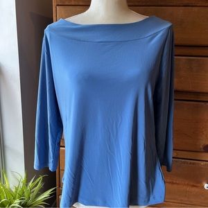 Georgio Fiorlini Top L Blue Boat Neck Spandex Stretch